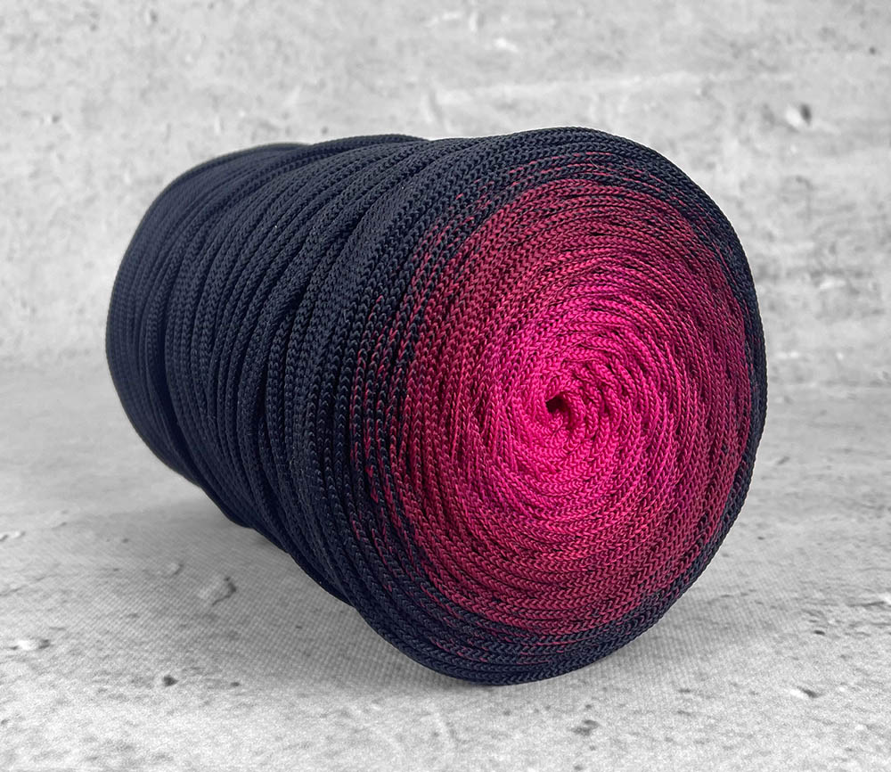 OMBRE CZARNY / BORDOWY / FUKSJA - sznurek poliestrowy 5mm