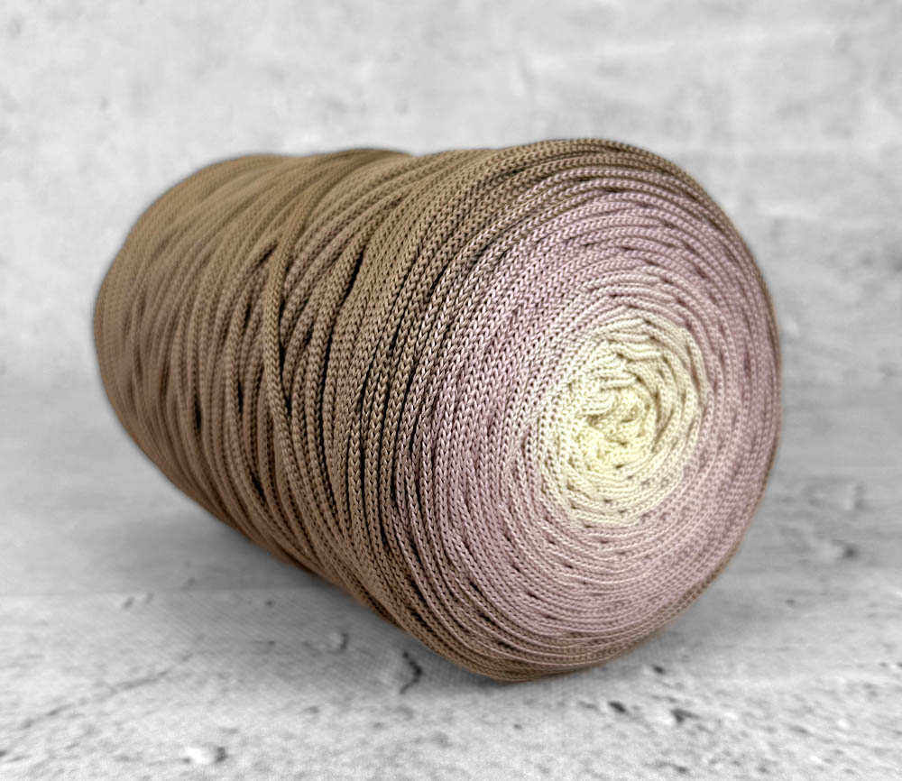 OMBRE MOKKA / PUDROWY BRUDNY RÓŻ / WANILIOWY - sznurek poliestrowy 5mm
