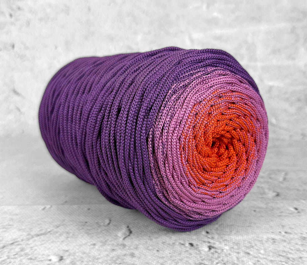 OMBRE ŚLIWKOWY / BRUDNY RÓŻ / MARCHEWKOWY - sznurek poliestrowy 3mm